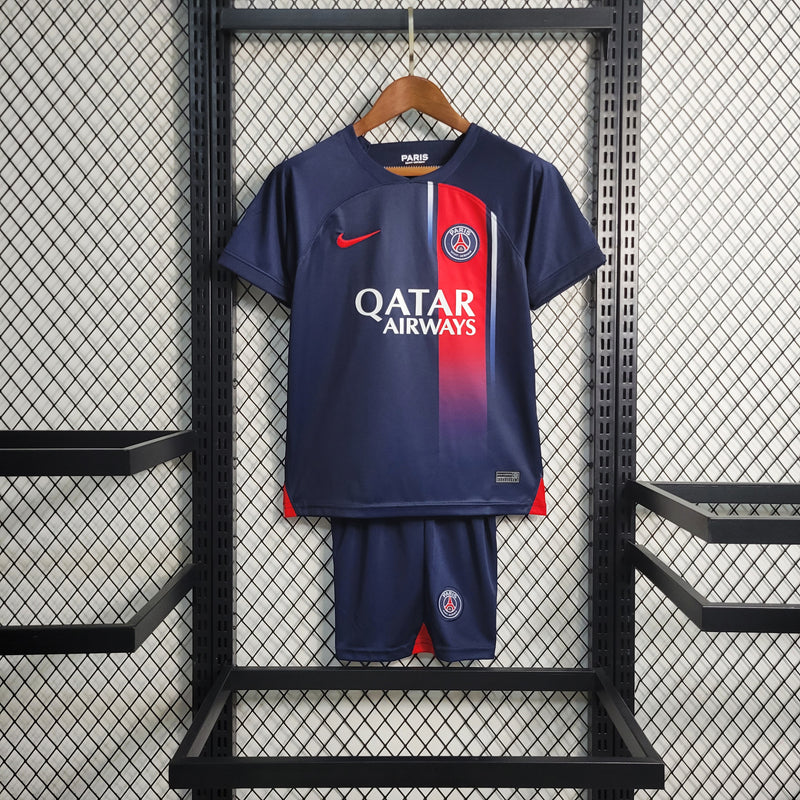 Conjunto Infantil PSG l 2023/24 Azul - Modelo Torcedor