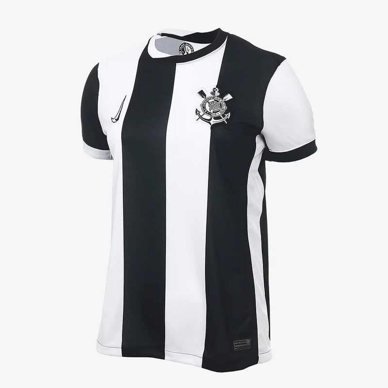 Camisa Feminina Corinthians lll 2024/25 Branca e Preta - Modelo Baby Look