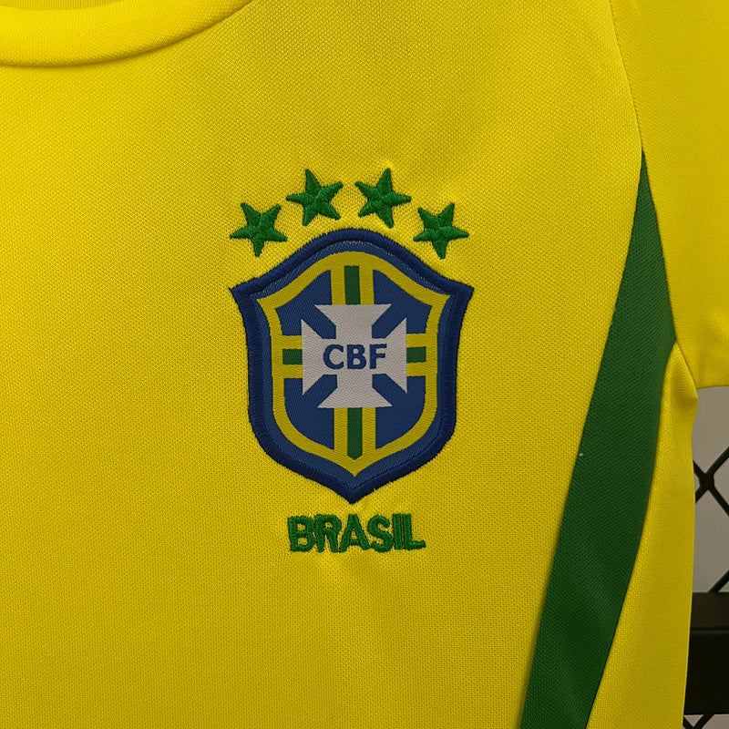 Conjunto Retrô Infantil Seleção Brasil l 2002 - Modelo Torcedor