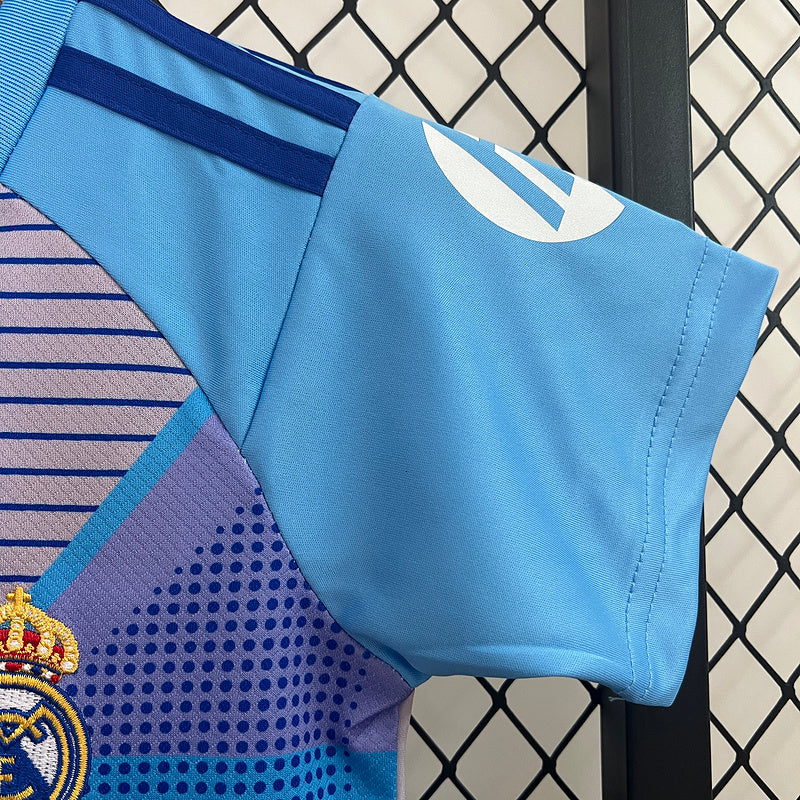 Conjunto Infantil Real Madrid Goleiro 2024/25 Azul - Modelo Torcedor