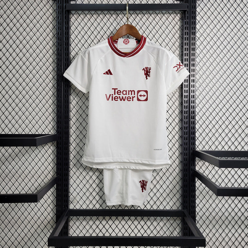 Conjunto Infantil Manchester United lll 2023/24 Branco - Modelo Torcedor