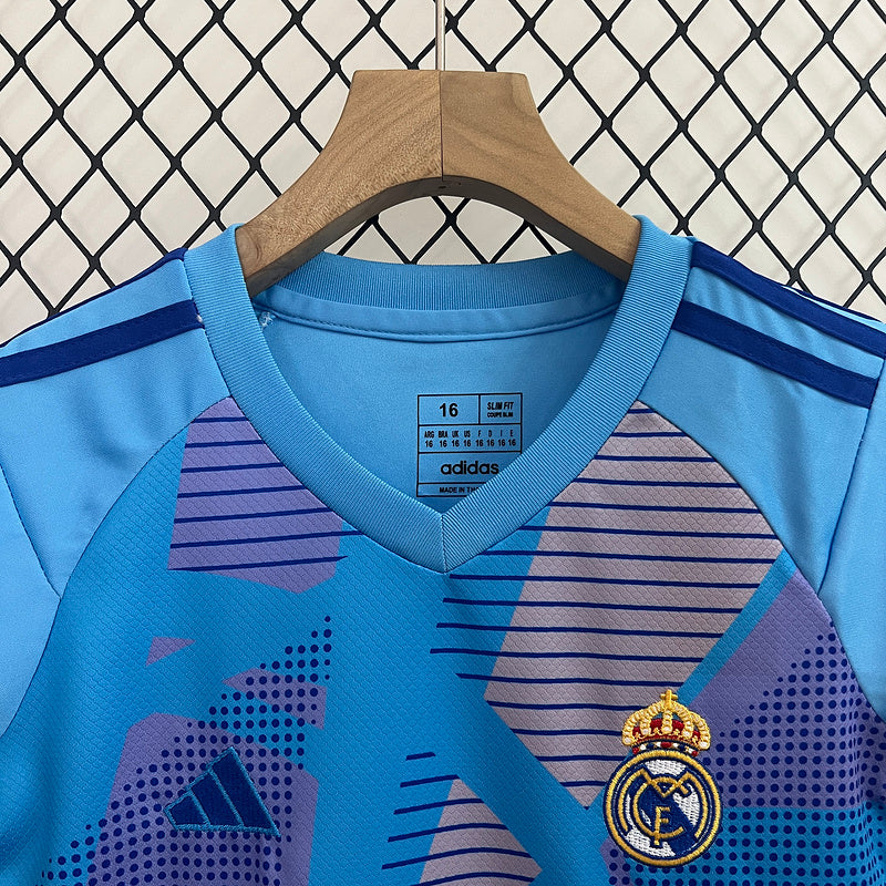 Conjunto Infantil Real Madrid Goleiro 2024/25 Azul - Modelo Torcedor