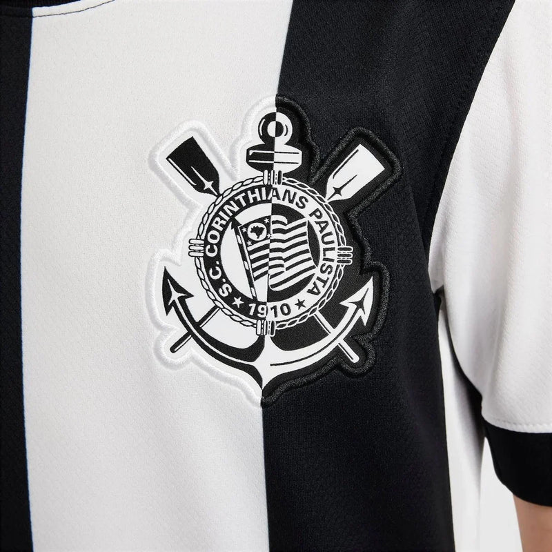 Conjunto Infantil Corinthians lll 2024/25 Branco e Preto - Modelo Torcedor