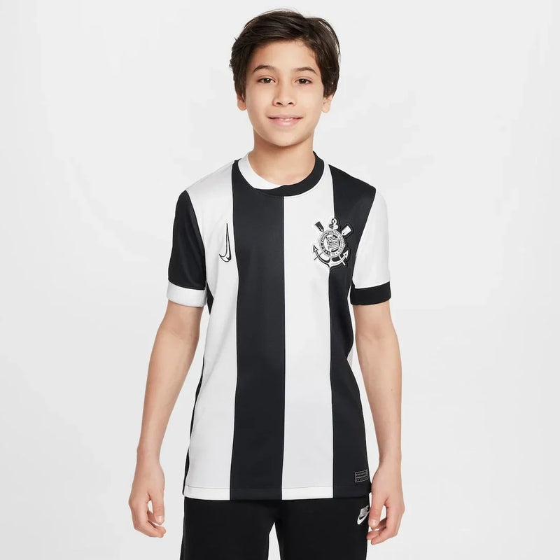 Conjunto Infantil Corinthians lll 2024/25 Branco e Preto - Modelo Torcedor