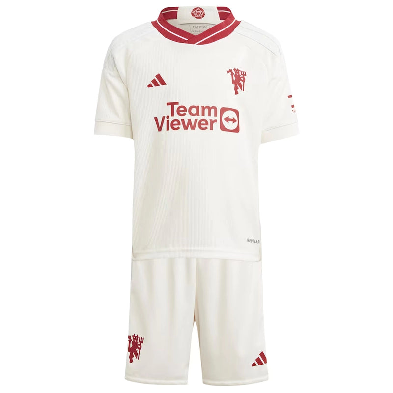 Conjunto Infantil Manchester United lll 2023/24 Branco - Modelo Torcedor